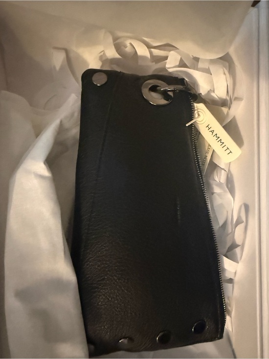 Hammitt Handbags - Hammitt Black Leather Zip Wristlet with Silver Hardware